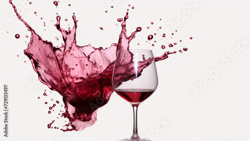 Glass of wine and splashes of wine on a white background.