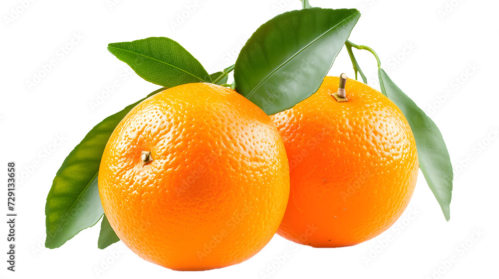 Fresh orange fruits with branch and leaves isolate on white background Fresh orange fruits with branch and leaves isolate on white background