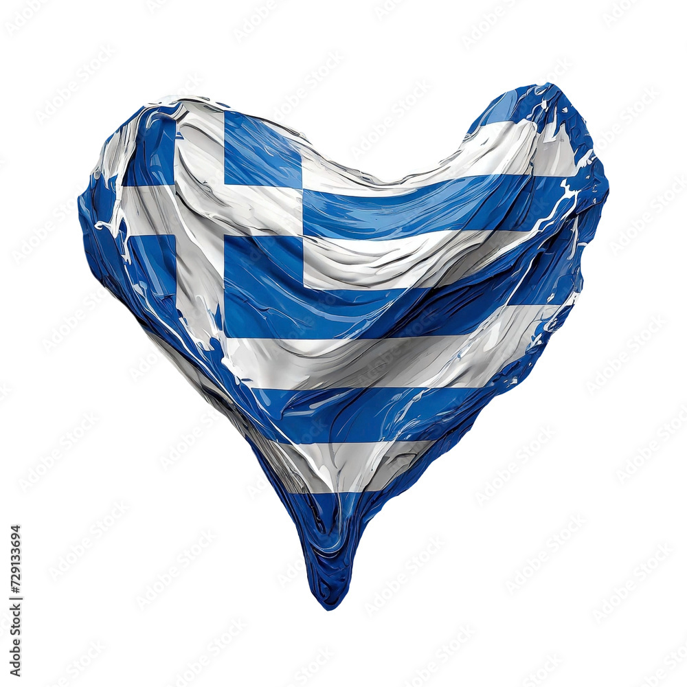 Obraz premium Representation of the flag of Greece, made with heart-shaped brush strokes on a transparent background