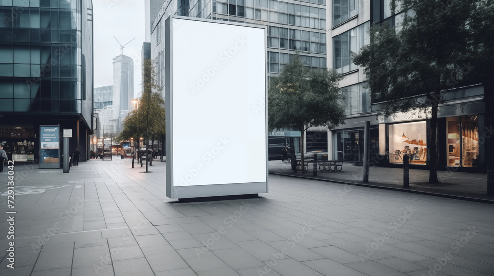 Mockup of a vertical blank white billboard on city street Mockup of a vertical blank white billboard on city street