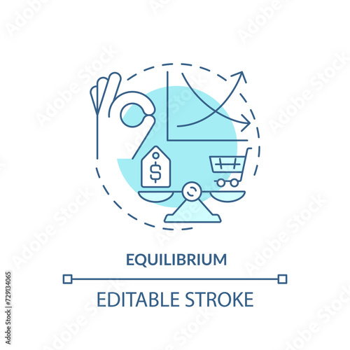 Equilibrium soft blue concept icon. Demand and supply balance. Price tag on scale. Round shape line illustration. Abstract idea. Graphic design. Easy to use in brochure marketing