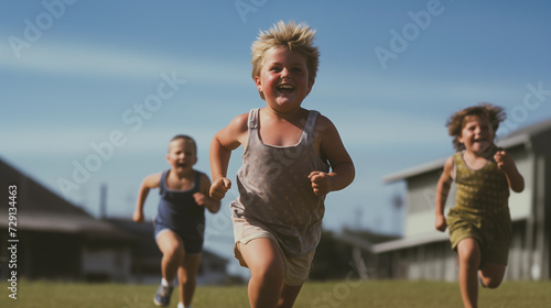 Happy kids running and doing sport  © Simon C