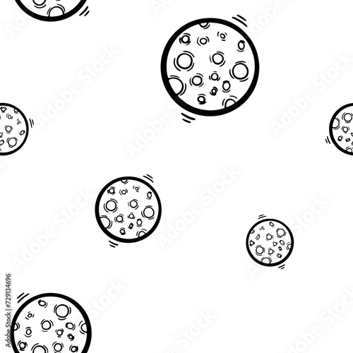 Black outline moon vector seamless pattern. Wallpaper, print, fabric, textile, wrapping paper, packaging design. Line art. Space, galaxy, cosmic concept