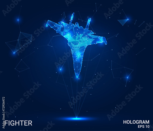 Hologram Fighter. Explore the skies in this vector, featuring a holographic fighter jet. A futuristic tribute to aerial prowess and military technology.