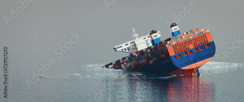A large cargo ship tilted and sank sideways in the ocean..