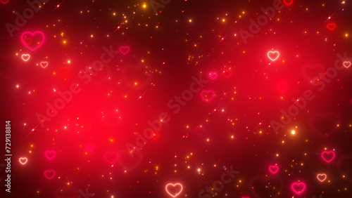 neon valentines day hearts and bokeh red blank background, love and passion 14 February and anniversary design element	