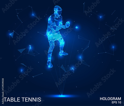 A hologram of table tennis. Table tennis made of polygons, triangles of dots and lines. Table tennis low-poly compound structure. Technology concept vector.