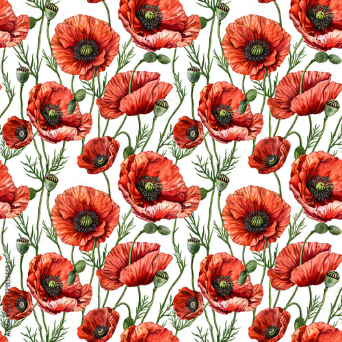 Seamless patterns watercolor painting of vintage poppy flower. Designed for fabric and wallpaper. High-resolution.no.05
