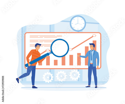 Data science concept. People analysis processing and provision of data Research, statistics, marketing, study performance indicators.  flat vector modern illustration 