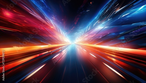 Futuristic speed motion with blue and red rays of light abstract background