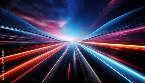 Futuristic speed motion with blue and red rays of light abstract background