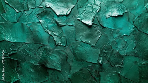 Abstract texture of cracked and peeling green paint on the surface, highlighting the effects of time and weather.