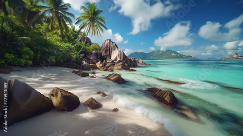 Paradise beach with palm trees. 