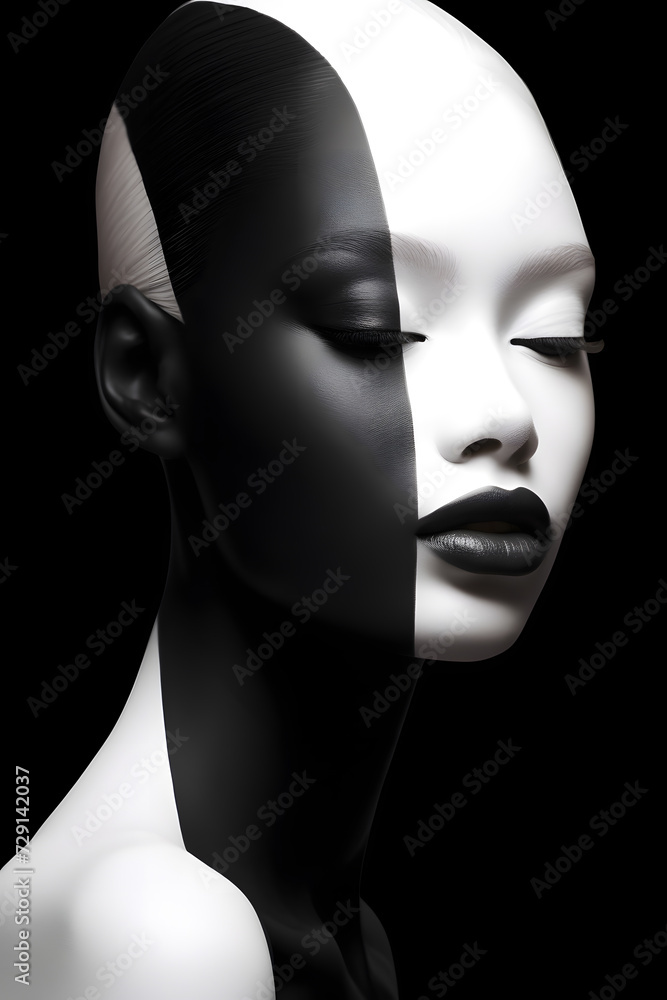 Monochrome Surreal Close-Up Reveals a Woman's Black and White Makeup