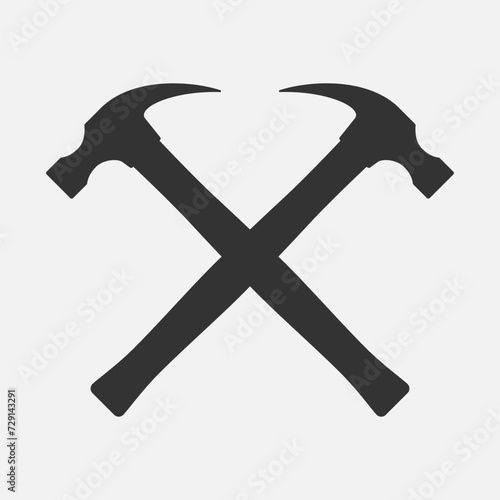 Two crossed hammers graphic icon. Working tools sign isolated on white background. Vector illustration