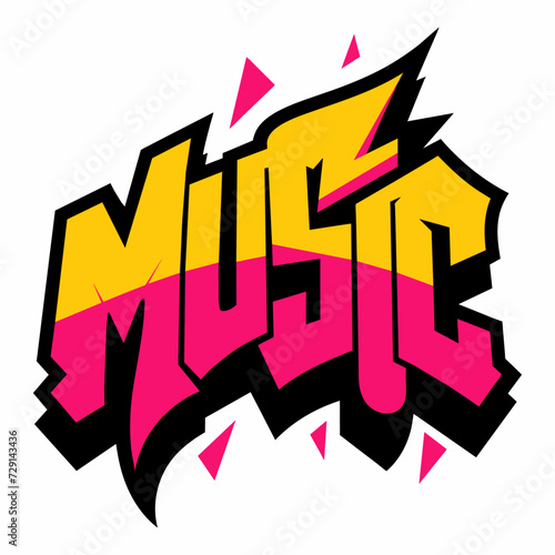 The word MUSIC in street art graffiti lettering vector image style on a white background.