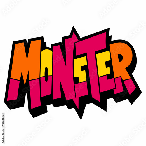 The word MONSTER in street art graffiti lettering vector image style on a white background.