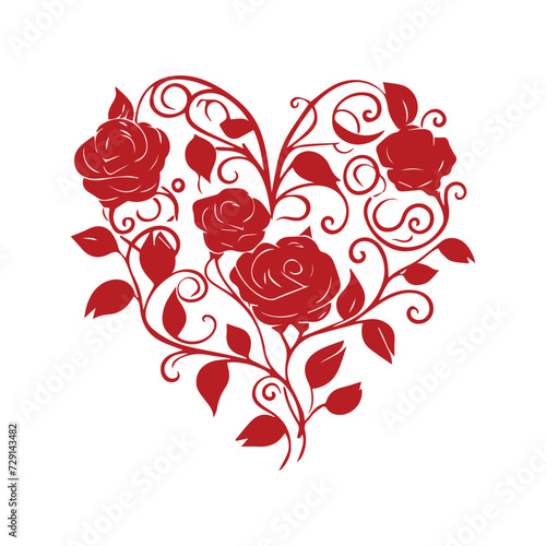 Ornamental artistic valentine heart vector silhouette. 