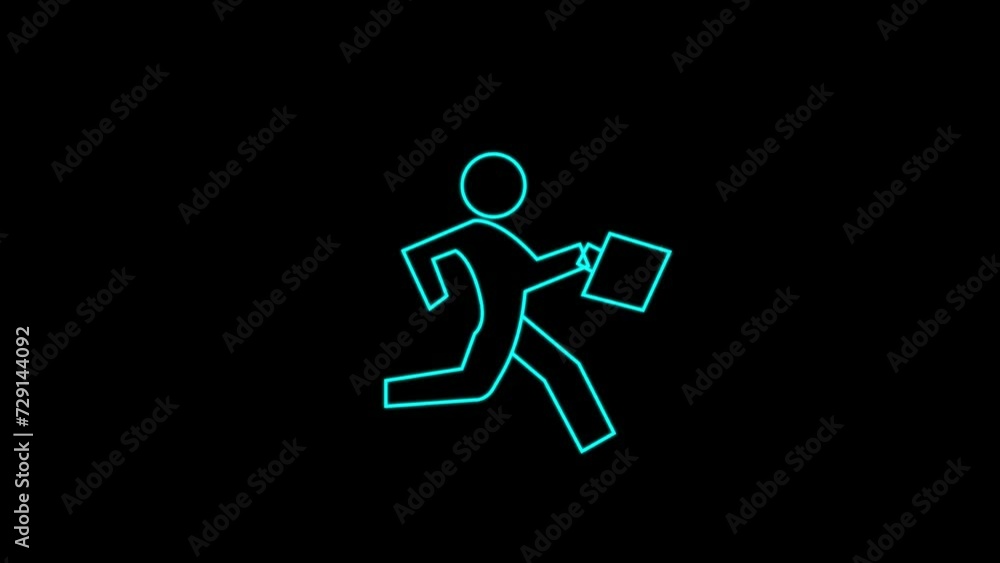 Businessman character icon business man walk with briefcase animation on black background. Businessman character icon business man walk with briefcase animation on black background.