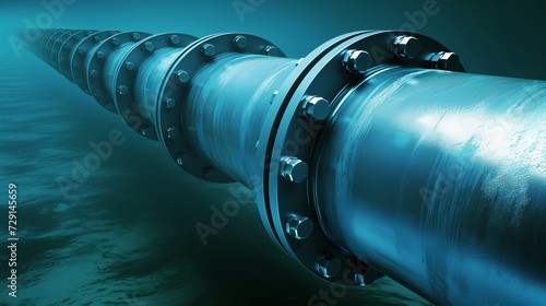 Underwater oil and gas pipeline subsea industry equipment in the blue ocean depths
