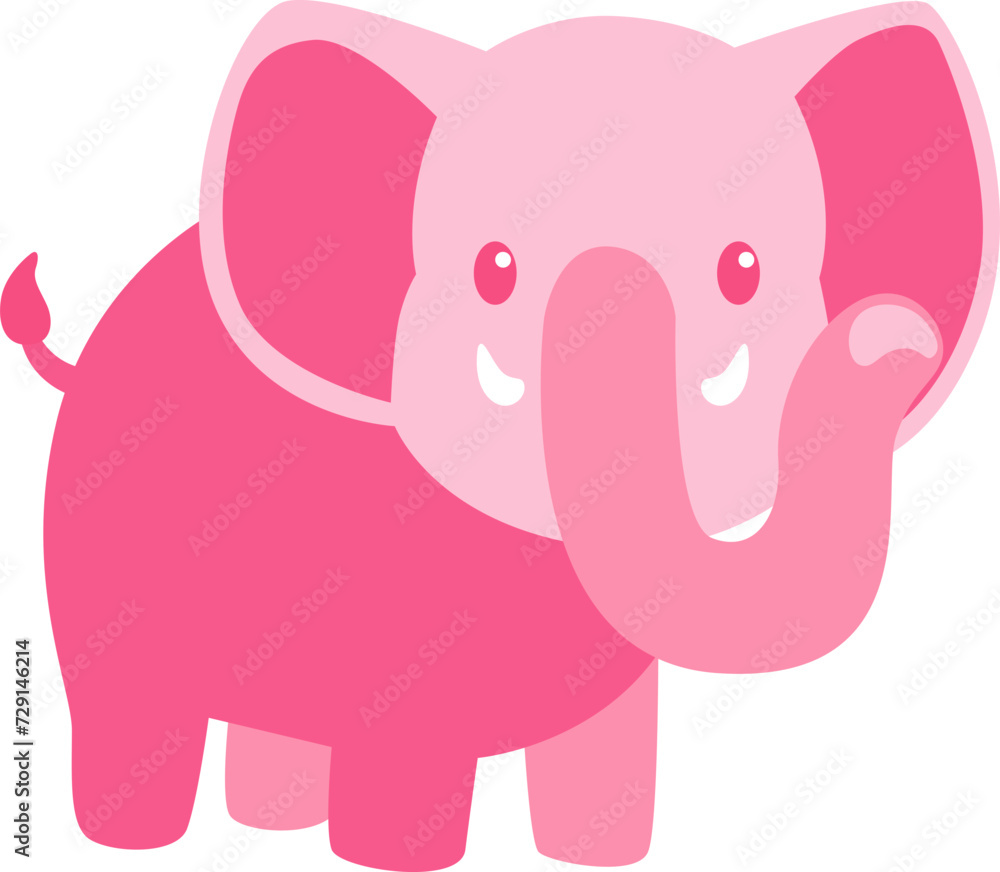 pink elephant cartoon on transparent background