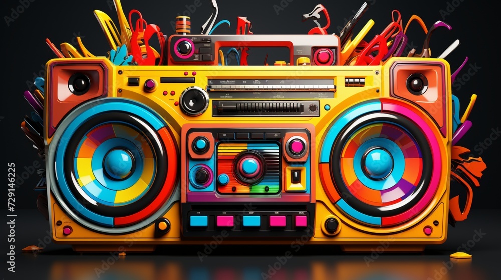 Fototapeta premium Colorful retro Boombox 3d illustration