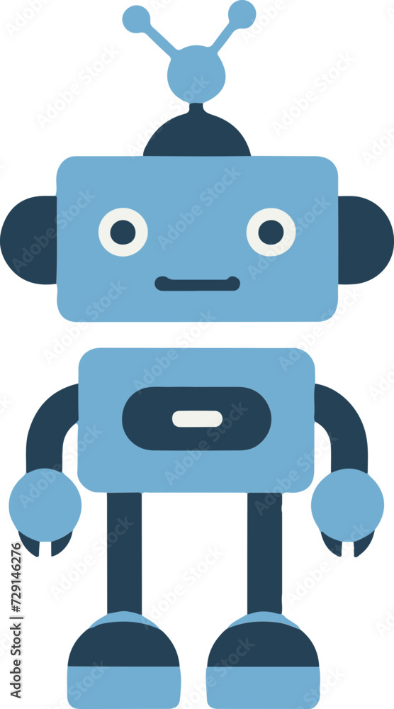 Cartoon blue robot flat vector illustration. Cute retro robot icon, vintage chat bot Cartoon blue robot flat vector illustration. Cute retro robot icon, vintage chat bot