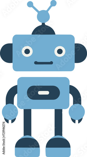Cartoon blue robot flat vector illustration. Cute retro robot icon, vintage chat bot 