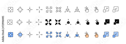 Scaling icon collection. Linear, silhouette and flat style