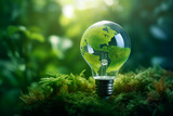 The green world map is on a light bulb that represents green energy Renewable energy that is important to the world