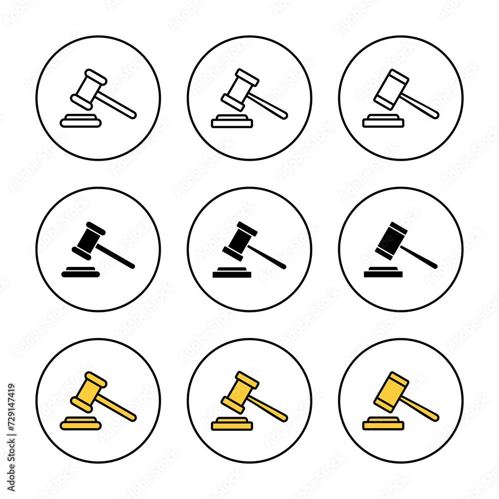 Gavel icon set vector. judge gavel sign and symbol. law icon. auction hammer Gavel icon set vector. judge gavel sign and symbol. law icon. auction hammer
