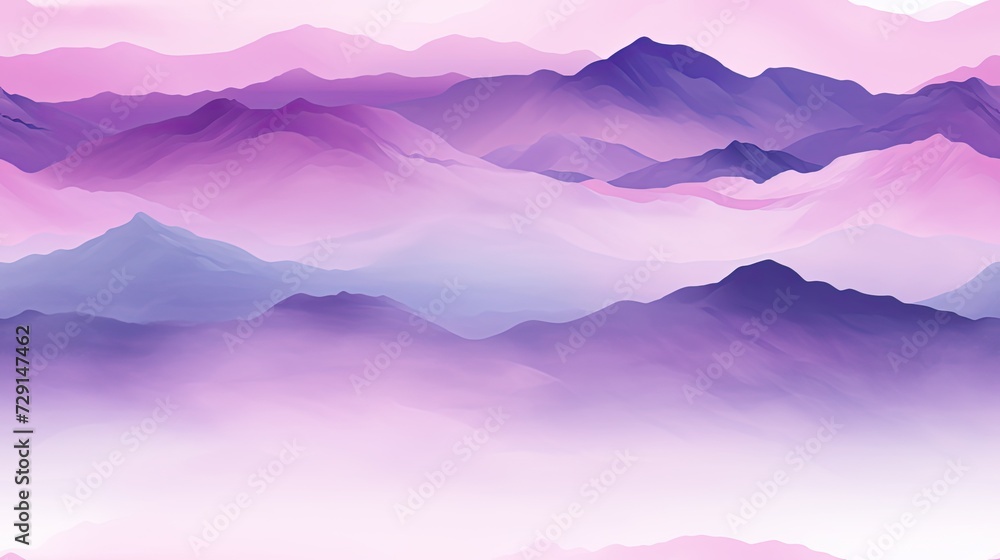 purple Panorama of mountains. Different shades of violet. Watercolor blur. Generative AI