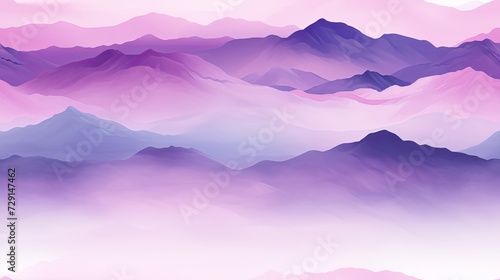 purple Panorama of mountains. Different shades of violet. Watercolor blur. Generative AI