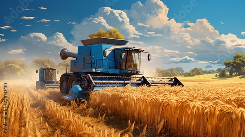 Combine harvester harvests ripe wheat. agriculture 