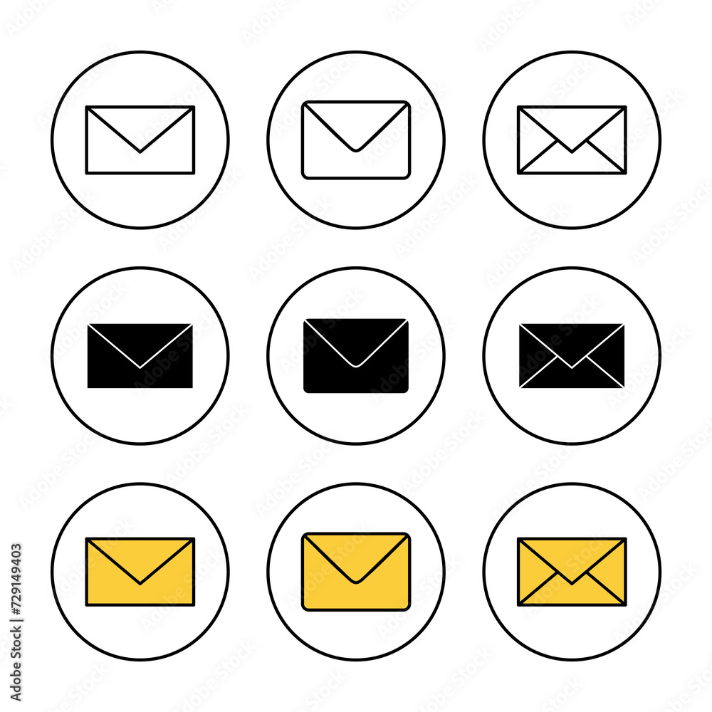 Mail icon set vector. email sign and symbol. E-mail icon. Envelope icon Mail icon set vector. email sign and symbol. E-mail icon. Envelope icon