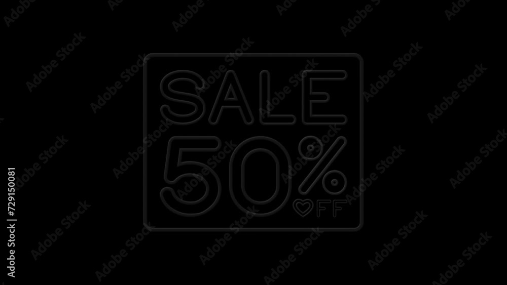 Valentines day Sale 50% off neon sign animated text on black background. High-quality 4K footage. Valentines day Sale 50% off neon sign animated text on black background. High-quality 4K footage.