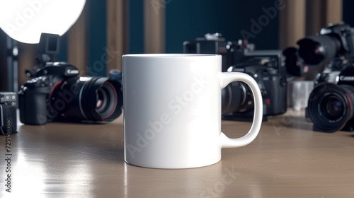 Blank White Mug Mockup with Camera Equipment