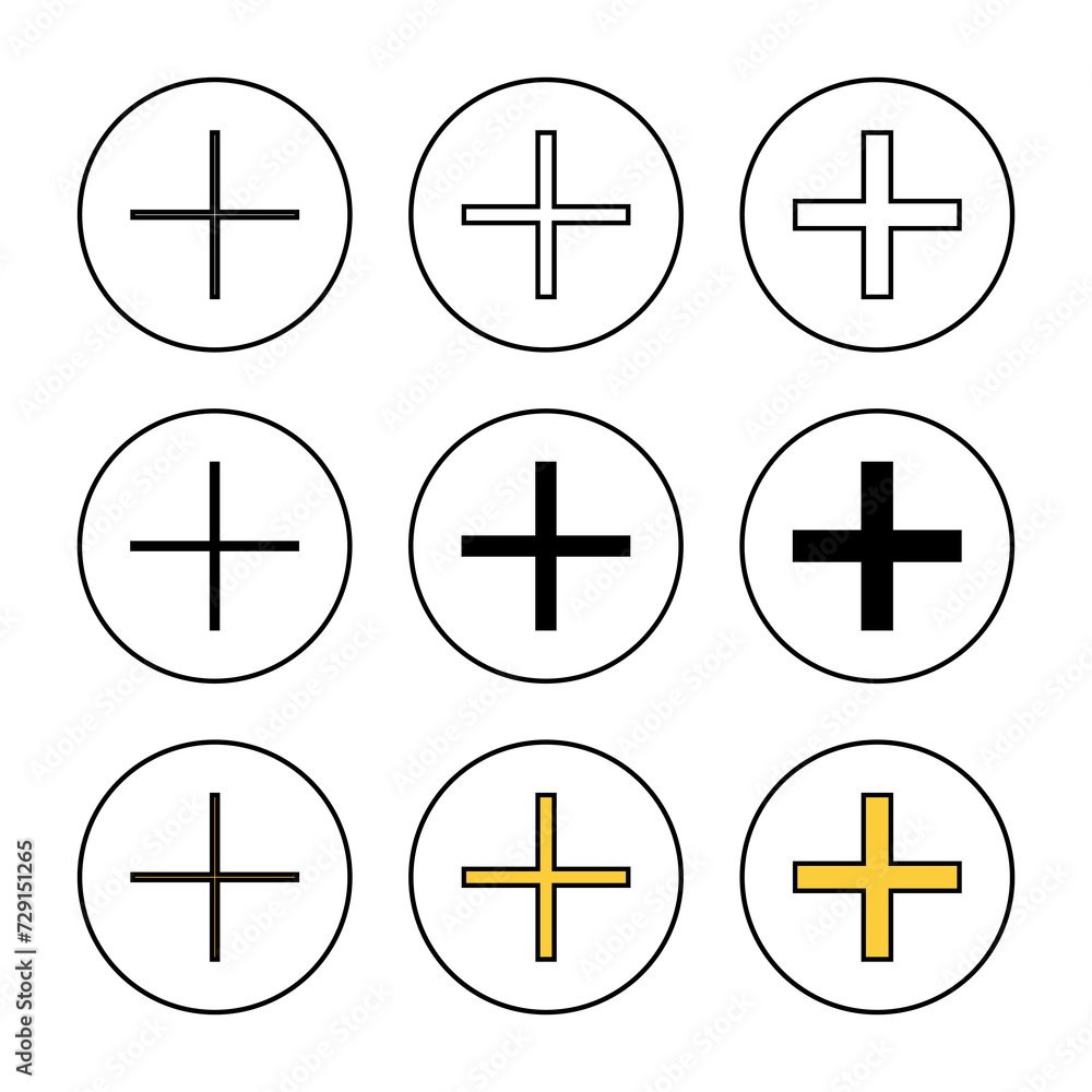 Plus Icon set vector. Add plus sign and symbol Plus Icon set vector. Add plus sign and symbol