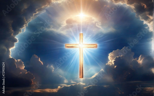 Divine Illumination: God's Light in Heaven, Symbolizing Spiritual Truth, Love, and Grace, Blessing the World with Cross-Shaped Beams of Heavenly Radiance