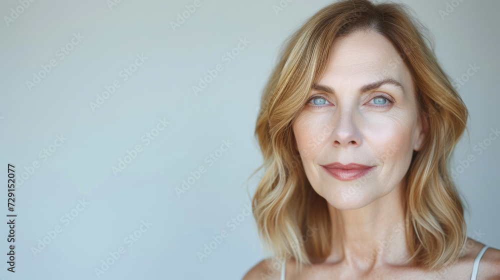 a person with wavy hair, offering a gentle smile, looking slightly to the side, against a light neutral background