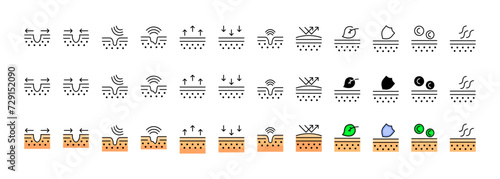 Skin treatment icon collection. Linear and flat style. Vector icons