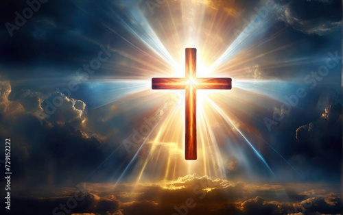 Divine Illumination  God s Light in Heaven  Symbolizing Spiritual Truth  Love  and Grace  Blessing the World with Cross-Shaped Beams of Heavenly Radiance