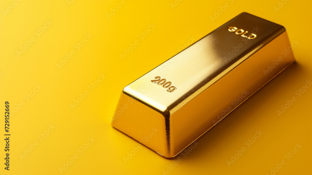 Gold bar on yellow background. Financial and investment concept Gold bar on yellow background. Financial and investment concept