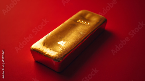 Gold bar on red background. Financial and investment concept