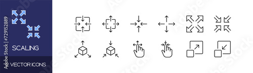 Scaling icon set. Linear style. Vector icons