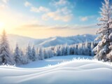 Christmas winter banner with snow and blurred bokeh background. christmas and happy new year greeting card,  copy space for decoration or text