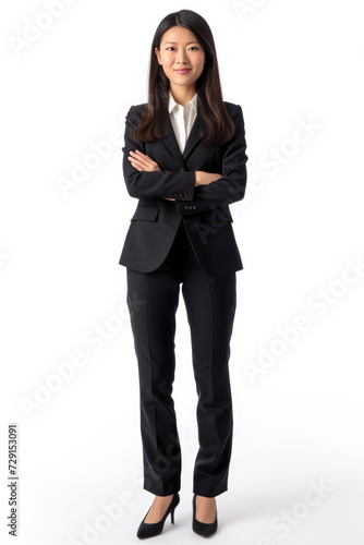 Asian woman wearing Business attire, standing, white background