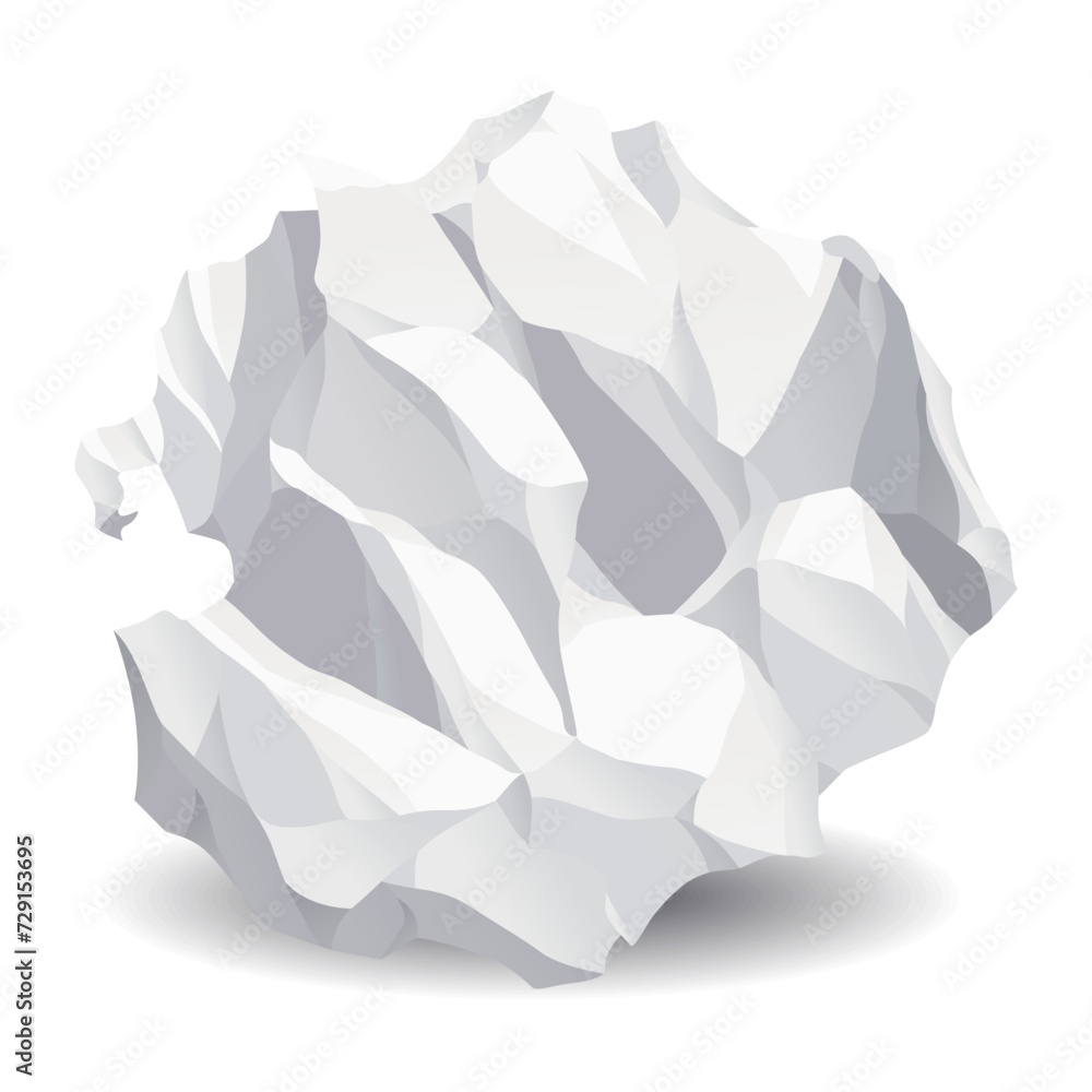 Naklejka premium Crumpled paper ball icon. Realistic garbage, bad idea symbol, crushed piece of paper. Throw rumple grunge sheet. Mistake in document. Realistic wrinkled page