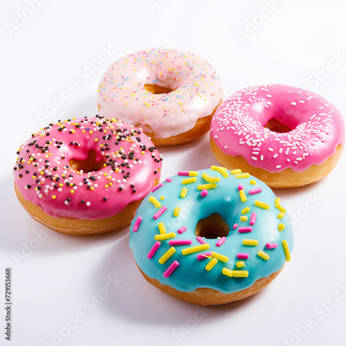 delicious colourful donuts on white isolate made with generative ai