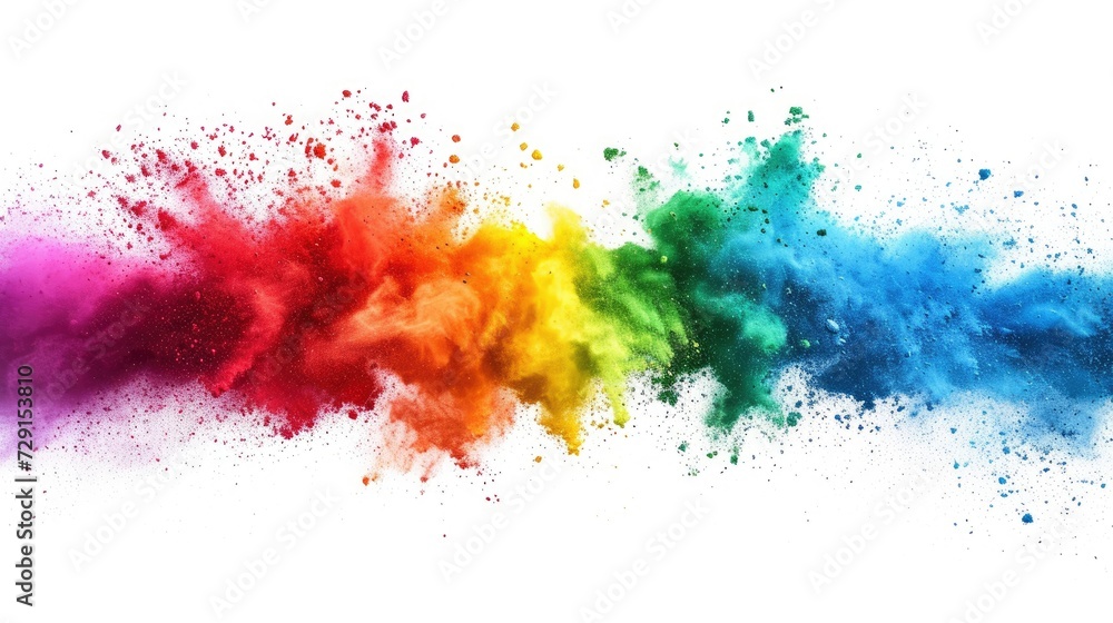 colorful rainbow Holi paint color powder explosion isolated on white wide panorama background
